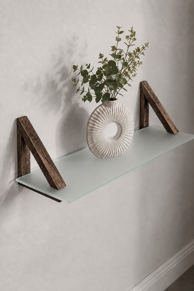 Decorita MDF Ahşap Askılı Dekoratif Cam Duvar Rafı | Satina Cam | 60x20 cm