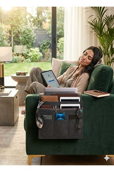 UYDEE Koltuk Kenarı Organizer Keçe Çok Gözlü Kumandalık Tablet Telefon Kitap Dergi Düzenleyici Kanepe Yanı Organizer Pratik organizer Dergilik Organizer