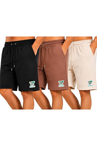 HZR wear Men's 3-Piece Shorts Set Black Brown Ecru Regular Fit Cotton Shorts ...