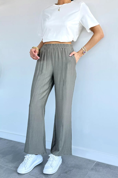 Aryena Khaki Green Wide Leg Trousers