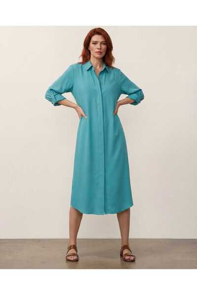 DenizEge Viscose Shirt Dress Turquoise