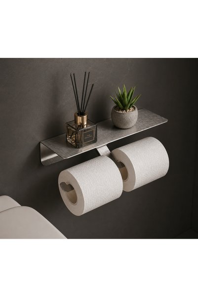 Resinoxstudio Double Toilet Paper Holder with Stainless Steel Shelf |   Bathr...