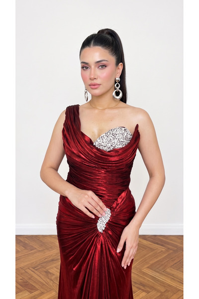 ABİYECİM ABİYE STRAPLEZ DRAPELİ TAŞ DETAYLI ABİYE