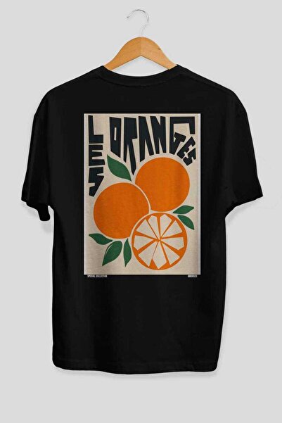 Ankhises Πορτοκαλί Oversize Μαύρο T-Shirt με Στάμπα στην Πλάτη Unisex 100% Βα...