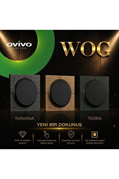 ÇağatayElektrik Ovivo Wogg Siyah Mekanizma-Nirvana Gold Antrasit, Bakır, Inox...