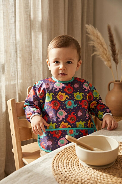 eco port Elephant Joy Long Sleeve Liquid-Proof Baby Food Bib - Stain-Proof Bl...