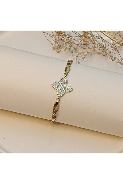 Haziran Accessory, Gold Extension Ring Steel Women's Bracelet with Clover, He...