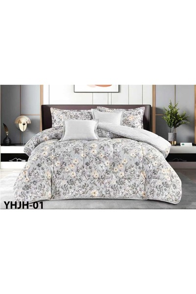 Ropi Nefren King Soft Summer Stripe Printed 6 Pcs Hotel Luxury Bedding Set - ...