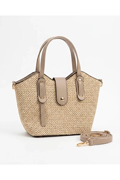 Lurella Collection Women's Straw-Filled Leather Detailed Strap Hand and Shoul...