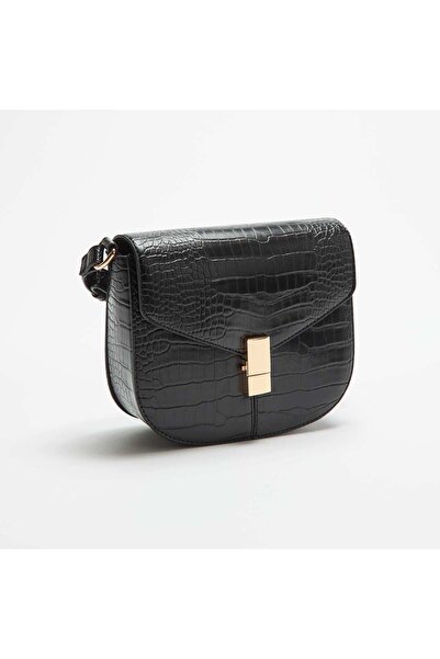 KIABI Faux Croc-Effect Handbag BLACK