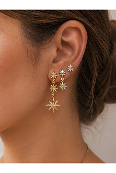 Valmont Set of 3 Star Figured Zircon Stone Earrings