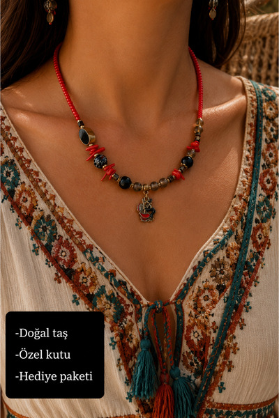 HER ŞEY NOTA www.herseynota.com Fire Coral Natural Stone Design Necklace