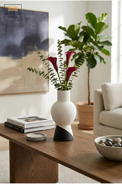 MARIA HOMES Modern Decorative Flower Vase with Two-Tone Abstract Design, Scul...