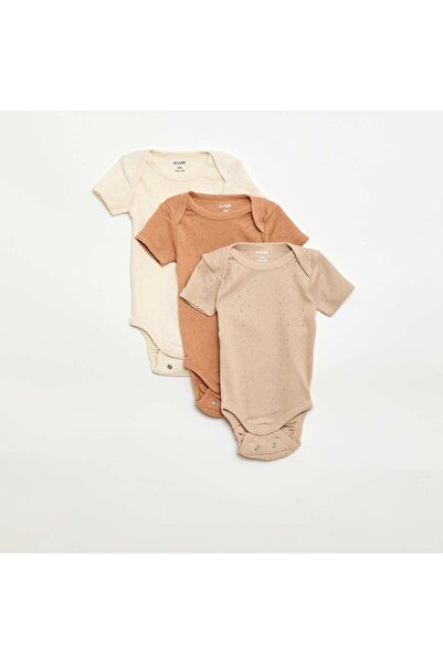 KIABI Grow-with-Me Knit Bodysuits - 3-Pack BEIGE