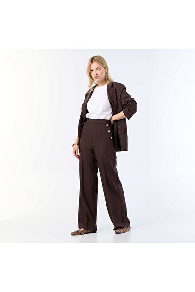KIABI Wide-leg trousers with fancy gold buttons on the pockets BROWN