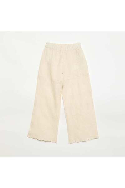 KIABI Embroidered Poplin Pants WHITE