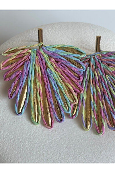 BHR AKSESUAR Colorful Leaf Straw Earrings (5.5 cm)