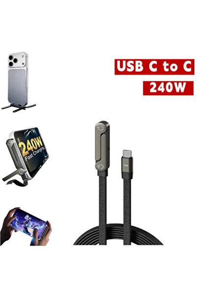 choice2 1.5m 1PCS-Black 240W PD Type C Fast Charging Cable With Phone Holder ...