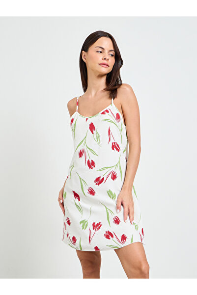 Take Two By Styli White Strappy Tulip Print Nightdress