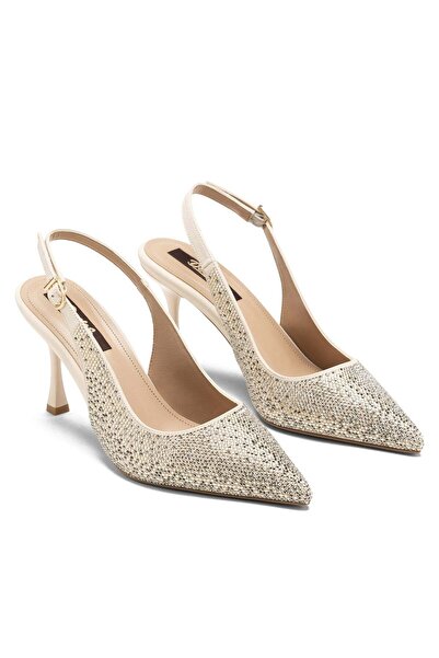 Dedos Women's High Heeled Stone Embellished Open Back Pointed Toe Evening Dre...