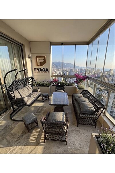 FYAQA HOME (SALINCAK HEDİYELİ) Premium Konfor Serisi Bahçe Takımı 3+1+1+2 puf...