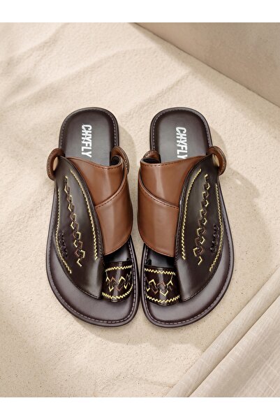 Chyfly Men Arabic Naal Sandals Geometric Embroidery PU Leather Criss-cross St...