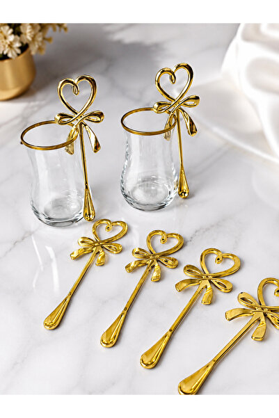 Maglor Lux Gold 6-Piece Heart-Themed Hanging Teaspoon Set with Bows
