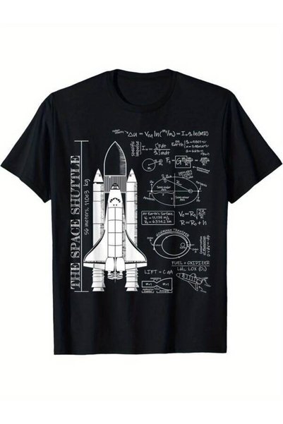 799 تي شيرت رجالي STS Rocket Science Equation، قميص أسود متين بوزن 180 جرامًا لكل متر مربع، يتميز برسومات مكوكية ومخططات تقنية - ملابس كاجوال لمحبي استكشاف الفضاء والمهندسين