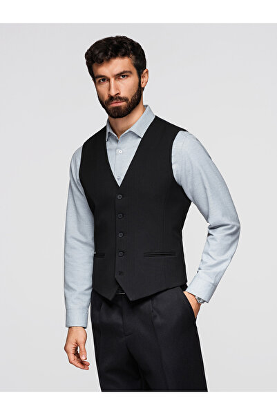 OMBRE Pánská vesta, střih Slim Fit, zapínání na knoflíky V65