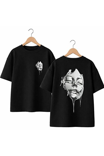 playwear Face Women's Gray Back and Front Chest Printed 100% Cotton Oversize ...