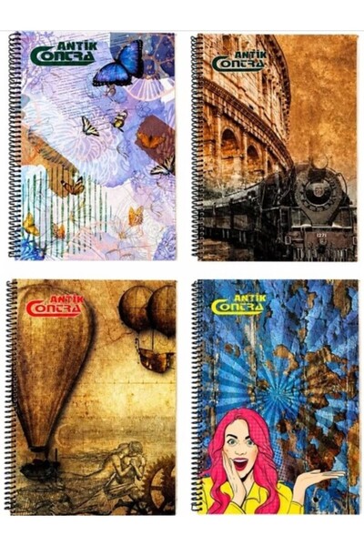 Antik Contra Conta Saman Kağıtlı Spiralli Defter Seti 4’lü – 80 Yaprak (2 Çiz...