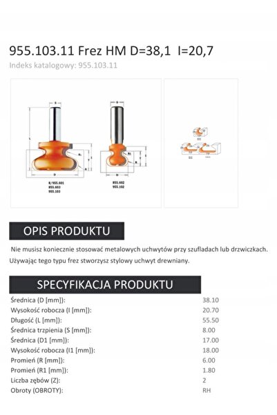 CMT Freză de formă pentru mânere de mobilier din lemn 8mm HM 955.103.11