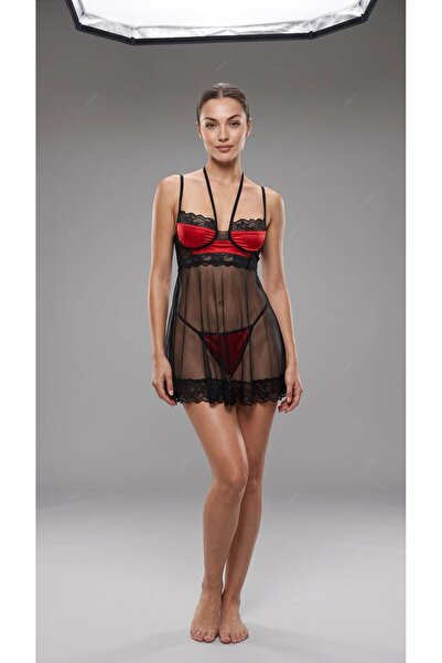 İZOSCA Kırmızı Dantel Detaylı Gecelik