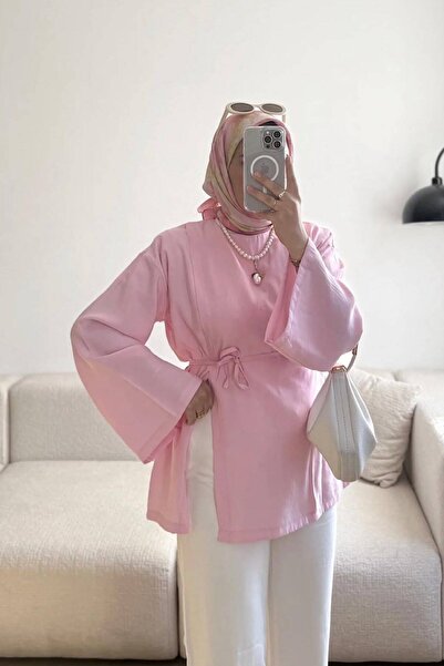 HİFADEN Kadın Geniş Yarasa Kol Oversize Yırtmaç Tasarımlı Bağlamalı Tesettür ...