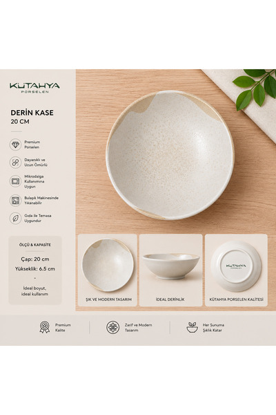 Kütahya Deep Bowl – 20 cm Stylish and Modern Design