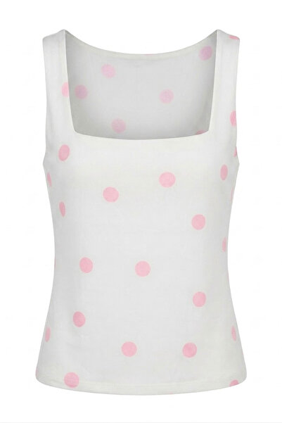 Mzr Collection Polka Dot Strappy Square Neck Crop Top Pink