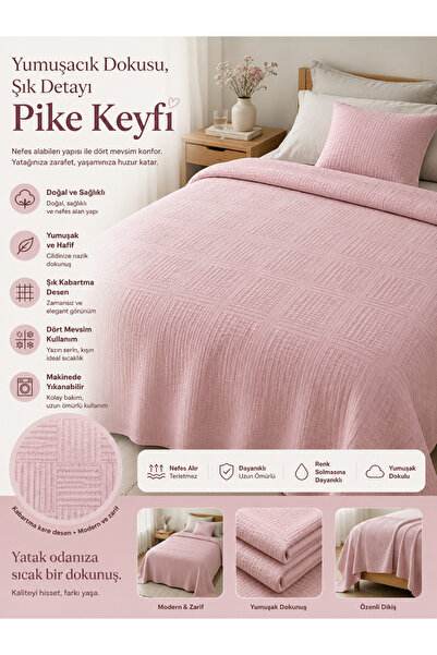 LOVEHOME Dama Desenli Tek Kişilik Pike
