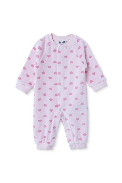 ebebek Hello Baby HelloBaby Kız Bebek Kadife Tulum Kalp Baskılı Çıtçıtlı Bisi...