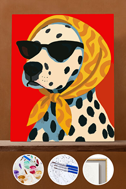 Pastelya Sayılarla Boyama Seti Çerçeveli Kasnaklı Cool Köpek 5 40 x 50 cm