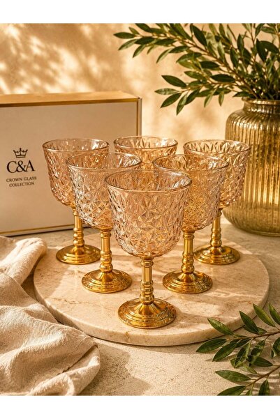 Onedekor 6'lı Amber Viena Gold Ayaklı Kahve Yanı Bardağı