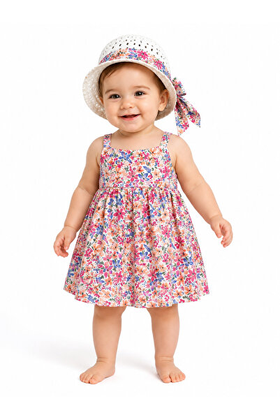 Chicsy Baby طقم فستان صيفي وقبعة للفتيات الصغيرات بتصميم زهور، مصنوع من القطن...
