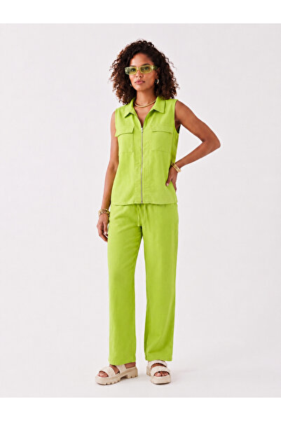 Bold & Young 100% Cotton Green Women's Vest with Double Cover Pockets and Zipper