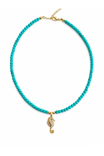 LEROSY CO. Turquoise Beaded Zircon Stone Seahorse Charm Necklace