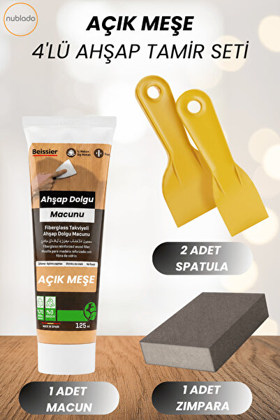 NUBLADO 4'lü Açık Meşe Ahşap ve Duvar Tamir Seti 125 Ml Dolgu Macunu 2 Adet P...