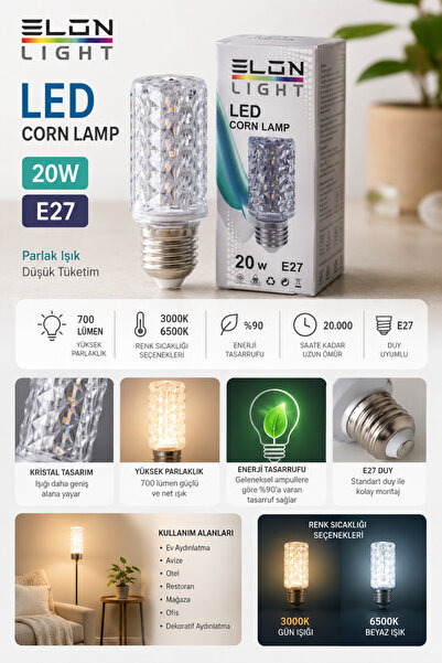 KRİSTAL LED 20W 30W AVİZE AMPÜL ENERJİ TASARRUFLU
