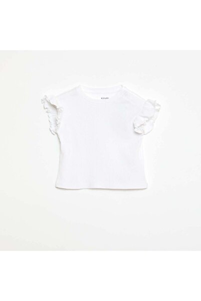 KIABI Ribbed T-shirt with Short Flutter Sleeves WHITE