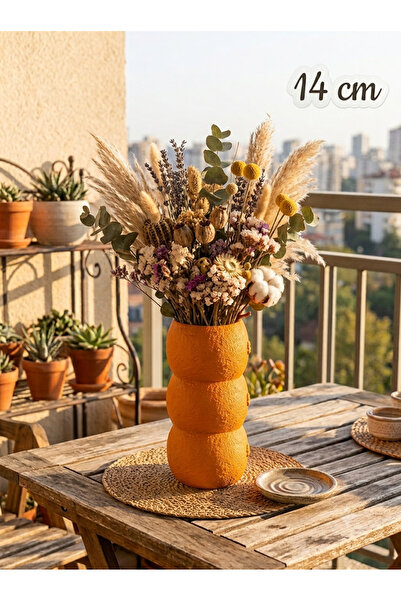 Filkorium3D Minimal Orange Design Plastic Dry Flower Vase 14 cm |   3-Tier De...