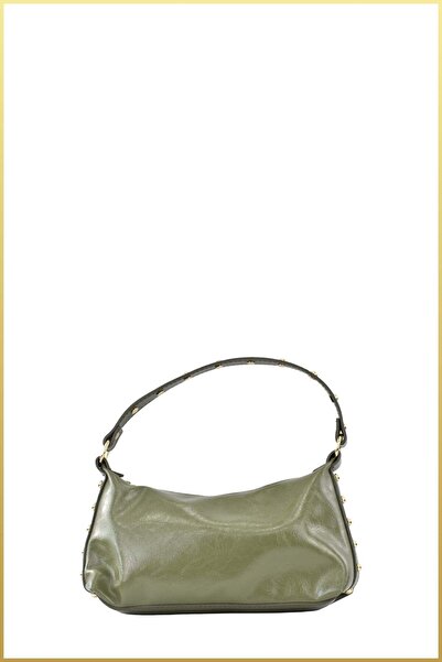 birizmoda Bellis Staple Detailed Baguette Hand and Shoulder Bag - Khaki