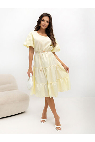 Italy Moda Rochie Dama, ITALY MODA, Bumbac, Rochie evazata, Galben deschis, m...