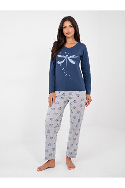 Forever Pink Pijama Dama Maneca lunga, Dreapta, Forever Pink, Albastru inchis...